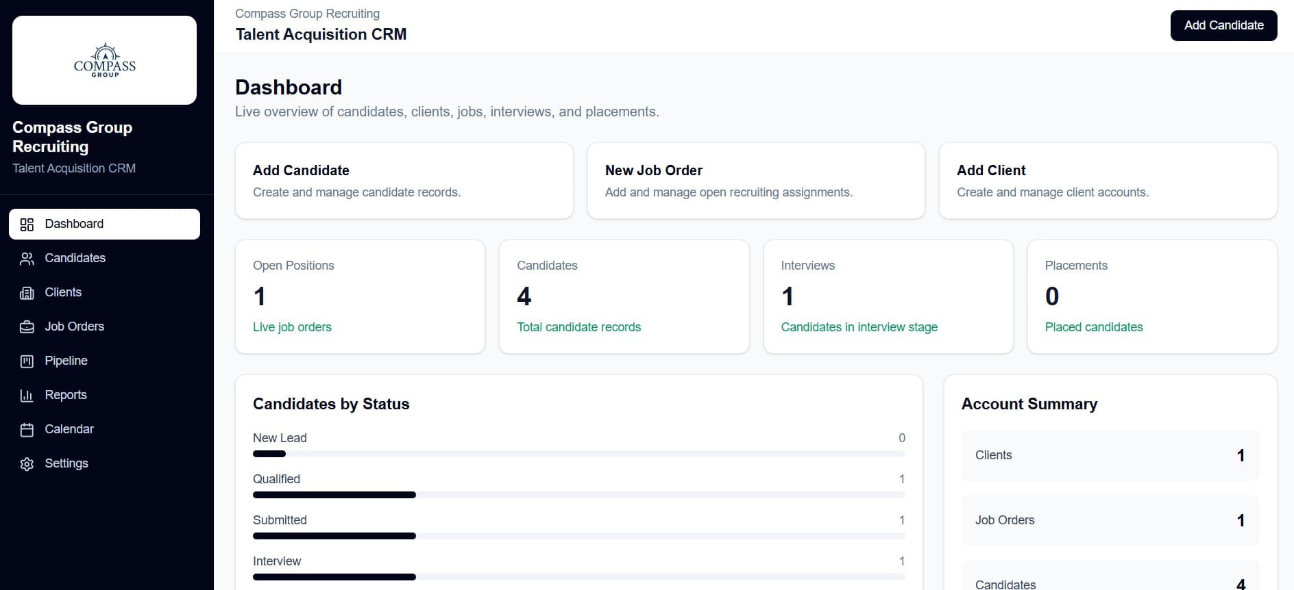 Compass Recruiting CRM project preview